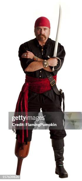 pirate mit einem hölzernen bein. weißem hintergrund. - pirate stock-fotos und bilder