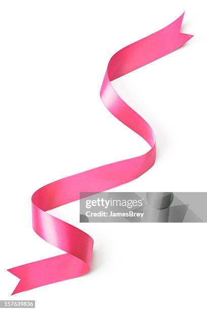 pink curly ribbon, fancy ends, on pure white background - pure white background bildbanksfoton och bilder