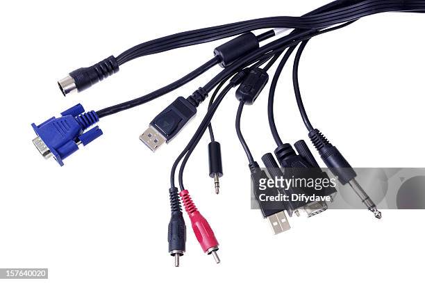bunch of various cables and plugs - datorport bildbanksfoton och bilder