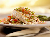 Grilled Halibut with Salsa and Roasted Asparagus