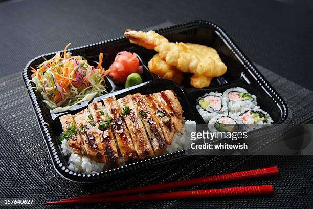 chicken teriyaki lunch box - bento stock pictures, royalty-free photos & images