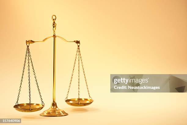 old fashioned brass scale - scales of justice stock pictures, royalty-free photos & images