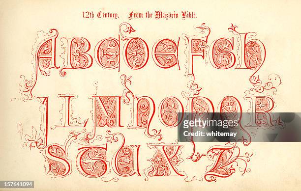 ilustraciones, imágenes clip art, dibujos animados e iconos de stock de 12 th century letras de la biblia mazarin - biblia de gutenberg