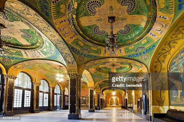 art nouveau architecture interior targu mures romania cultural palace - romania stock pictures, royalty-free photos & images