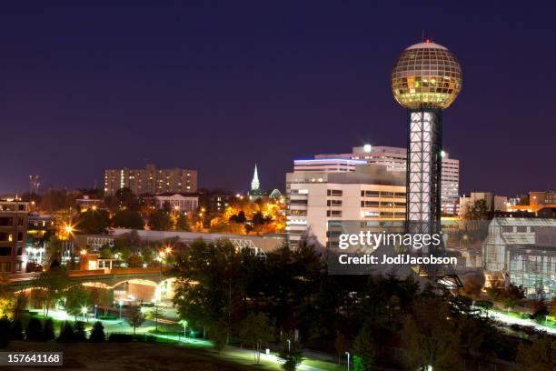 downtown knoxville tn skyline night - knoxville tennessee stock pictures, royalty-free photos & images