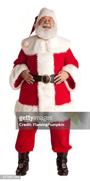 jolly santa claus sobre fondo blanco. - santa claus fotografías e imágenes de stock