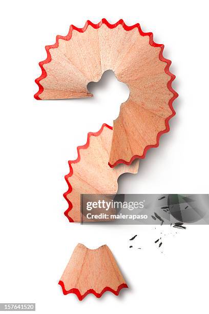 question mark made with pencil shavings - wood shavings stock pictures, royalty-free photos & images