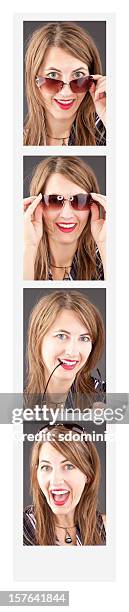 woman in photo booth - photo strip stock pictures, royalty-free photos & images