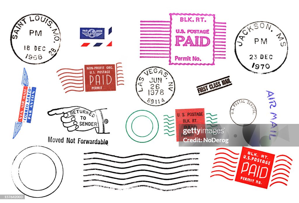 Variety of Postal mail marks and stamps