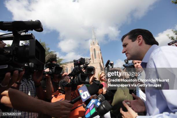 Ted Cruz, Republican candidate for U.S. Senate, addresses the media at St. Martin's Episcopal Church on Tuesday, July 31 in Houston.