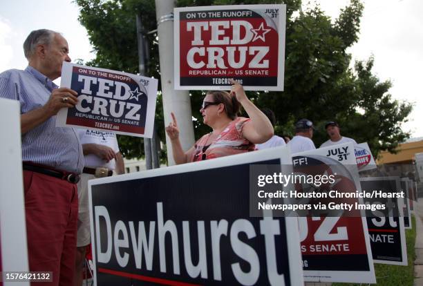 Supporters Bob Young and Felicia Cravens wait for a visit from Ted Cruz, Republican candidate for U.S. Senate, at St. Martin's Episcopal Church on...