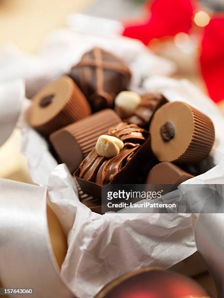 gift box of chocolate truffles - belgian culture stock pictures, royalty-free photos & images