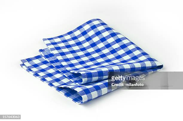 blue and white chequered tea towel - napkin stock pictures, royalty-free photos & images