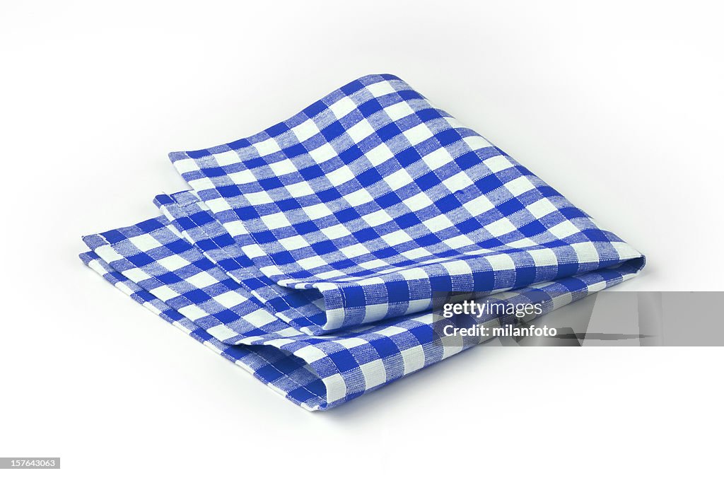Blue and white chequered tea towel