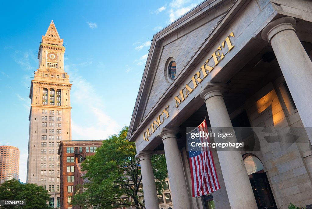 Quincy Market with Custom House Tower in Boston, MA