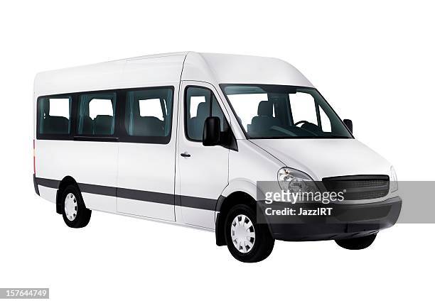 mini van (isolated with clipping path over white background) - white van profile stock pictures, royalty-free photos & images