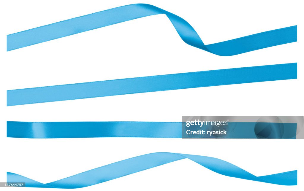 Blue Straight Twisted and Curled Satin Isolated Ribbon Strips