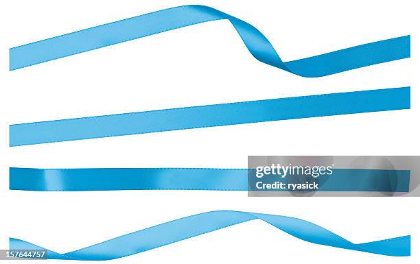 blue straight twisted and curled satin isolated ribbon strips - bow on white stock pictures, royalty-free photos & images