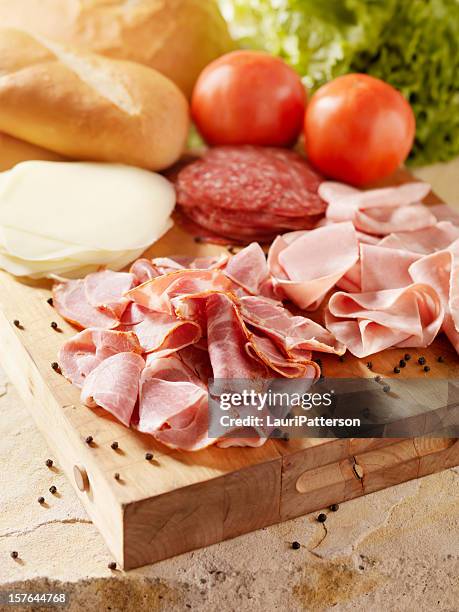 italian meats with cheese and vegetables - baloney stock pictures, royalty-free photos & images