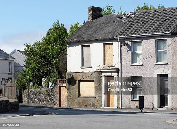 typical uk terraced housing street derelict - run down stock pictures, royalty-free photos & images