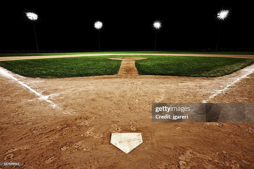 Baseball diamond at night