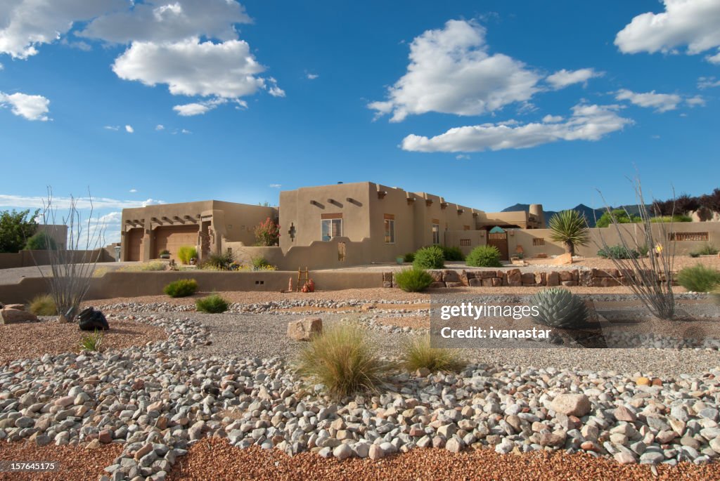 Xeriscaped sudoeste da casa