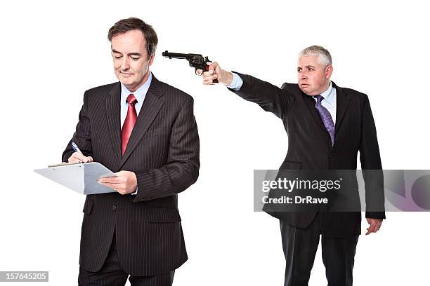 business employee shooting his colleague / boss - stabbed in the back stock pictures, royalty-free photos & images