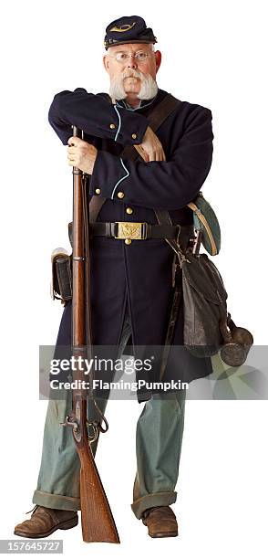 american civil war union soldier, isolated on white. - civil war stockfoto's en -beelden