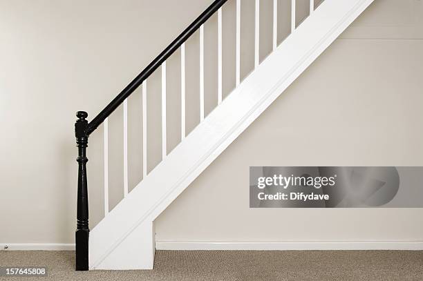 newly painted staircase and bannisters in a cottage - bannister stock pictures, royalty-free photos & images