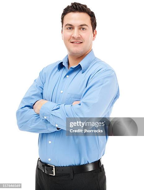 confident businessman - blue shirt stockfoto's en -beelden