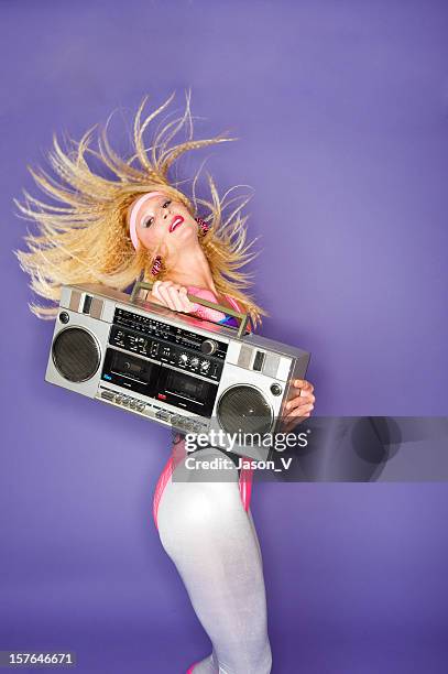 1980's girl dancing - ghetto blaster stock pictures, royalty-free photos & images