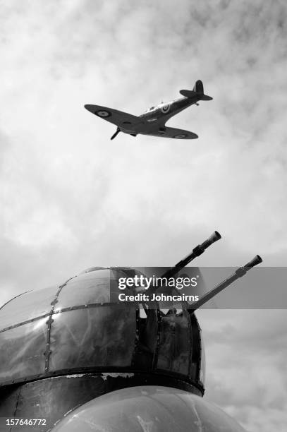 spitfire and lancaster aircraft. - raf stock pictures, royalty-free photos & images