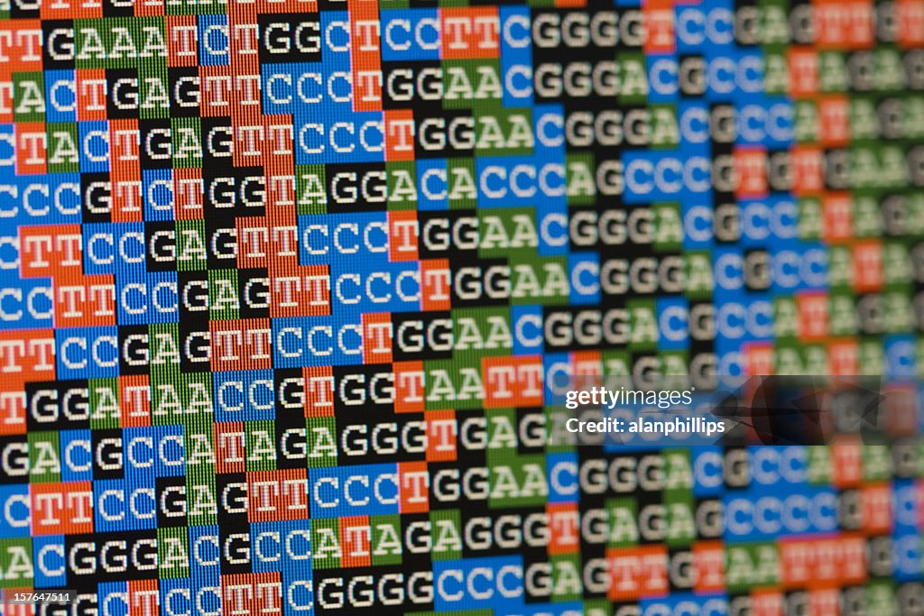 Unaligned DNA sequences as shown on an LCD screen