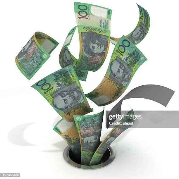 money down the drain - australian dollars - banknotes stock pictures, royalty-free photos & images