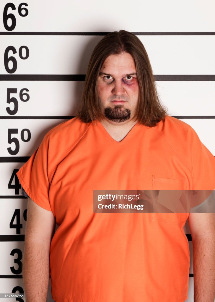 Mugshot of a Large Man in Prison Uniform