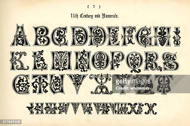 11. jahrhundert alphabet mit ziffern - römische zahl stock-grafiken, -clipart, -cartoons und -symbole