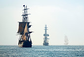 Tall Ships in the Last Mists of Morning Fog