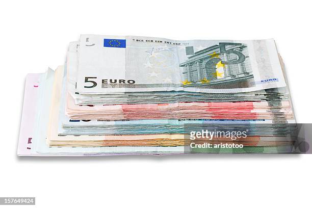 isolated stack of money - five hundred euro banknote stock pictures, royalty-free photos & images