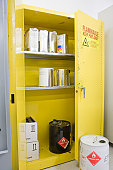 Hazardous Chemicals storage Locker with various Containers Inside