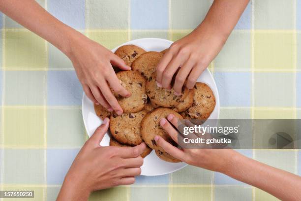 cookie snack plate - chocolate chip cookies stock pictures, royalty-free photos & images