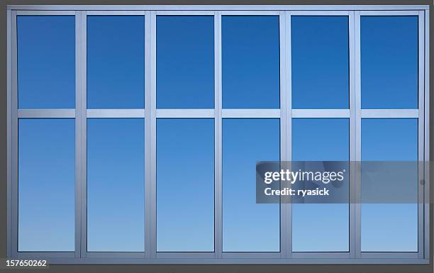 isolated metal framed paneled office window with clipping path - windowframe stockfoto's en -beelden