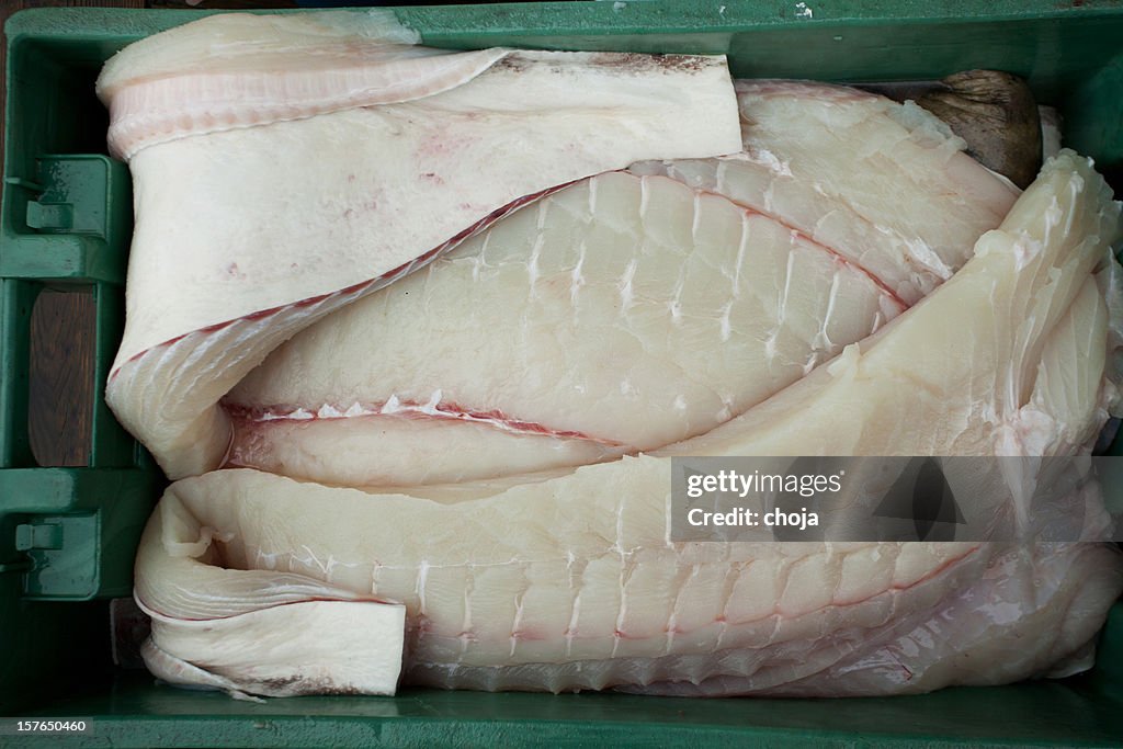Fresh halibut fillet steaks..Alaska,Seward,USA