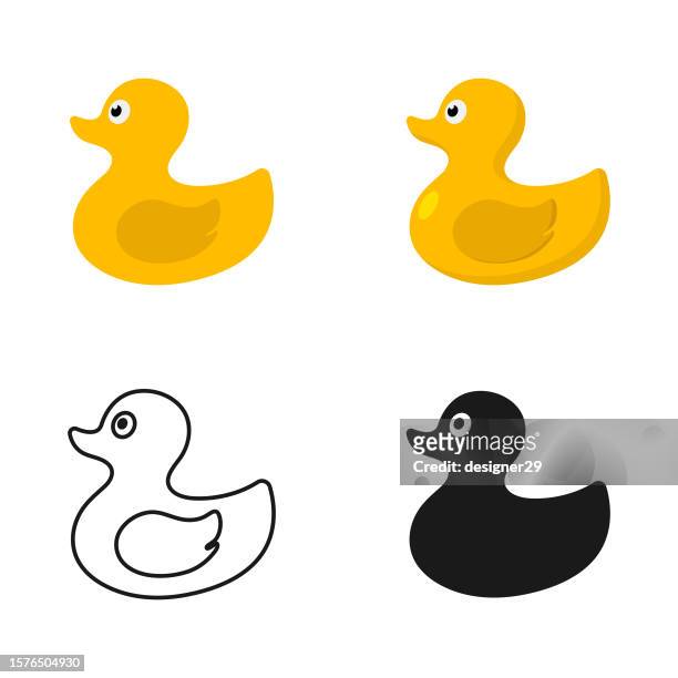 duck toy icon set vector design on white background. - rubber 幅插畫檔、美工圖案、卡通及圖標