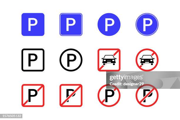 parking icon set vector design on white background. - reserved sign stock illustrations