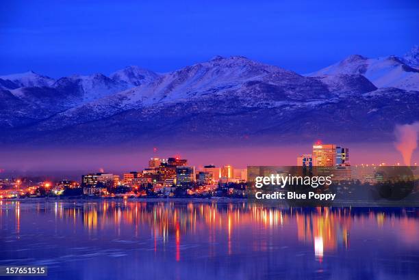 alaska anchorage downtown skyline - anchorage stock-fotos und bilder