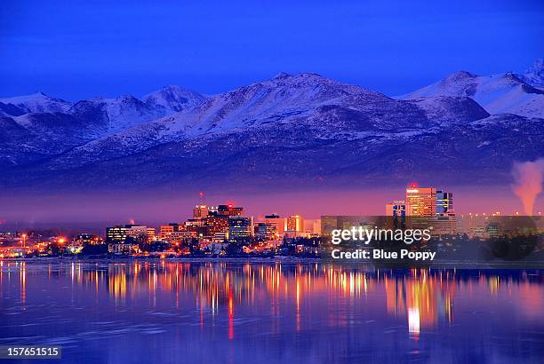 alaska  anchorage downtown skyline - alaska stock pictures, royalty-free photos & images