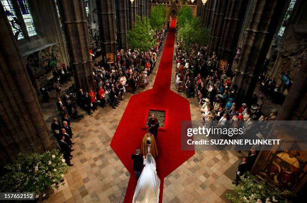 General view inside the Westminster Abbey as Kate Middleton arrives with her father Michael for her royal wedding to Britain's Prince William in...