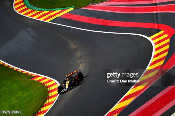 Lando Norris of Great Britain driving the McLaren MCL60 Mercedes on track during qualifying ahead of the F1 Grand Prix of Belgium at Circuit de...