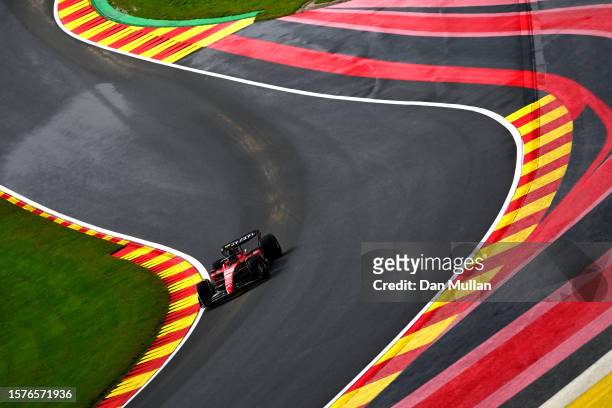 Carlos Sainz of Spain driving the Ferrari SF-23 on track during qualifying ahead of the F1 Grand Prix of Belgium at Circuit de Spa-Francorchamps on...