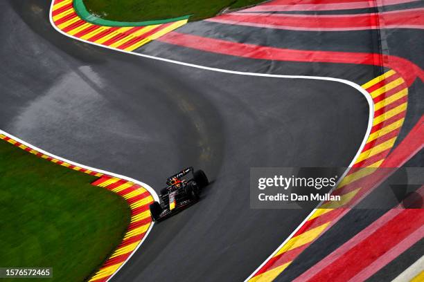 Max Verstappen of the Netherlands driving the Oracle Red Bull Racing RB19 on track during qualifying ahead of the F1 Grand Prix of Belgium at Circuit...